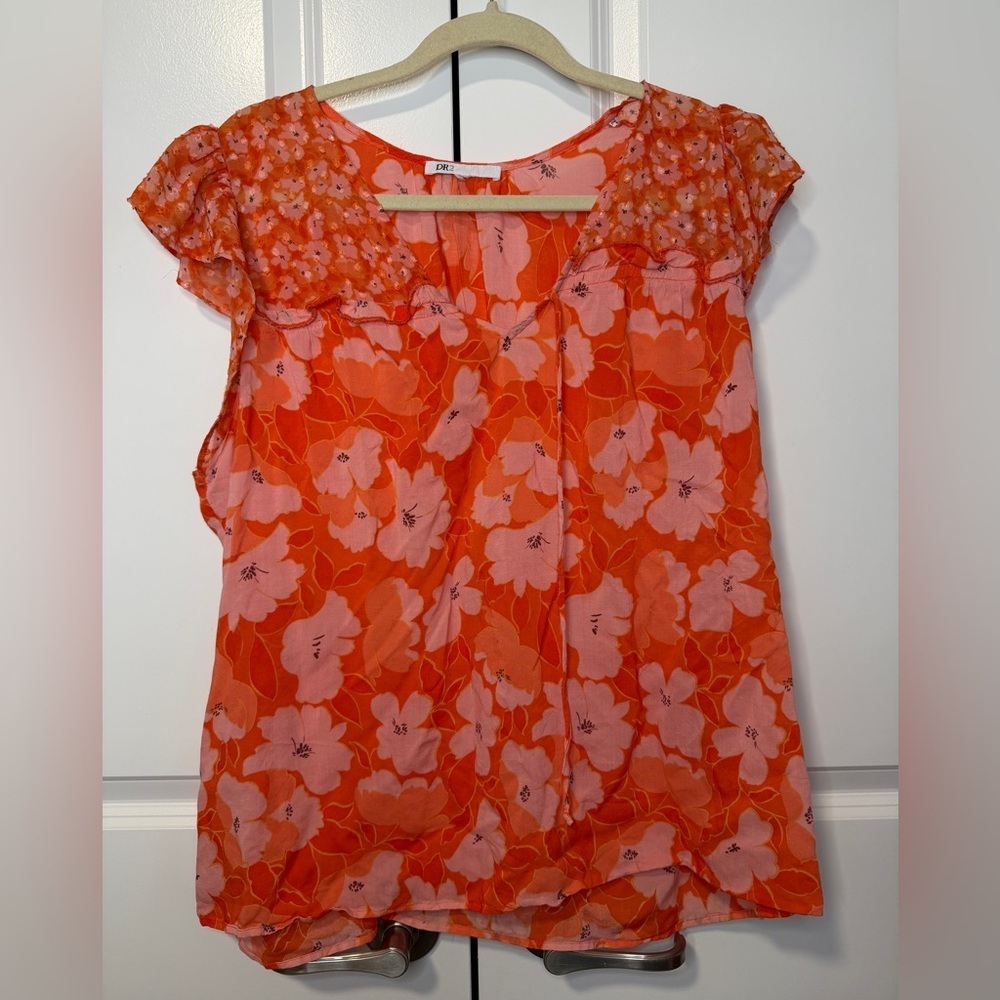 DR2 Vibrant Orange and Pink Floral Blouse